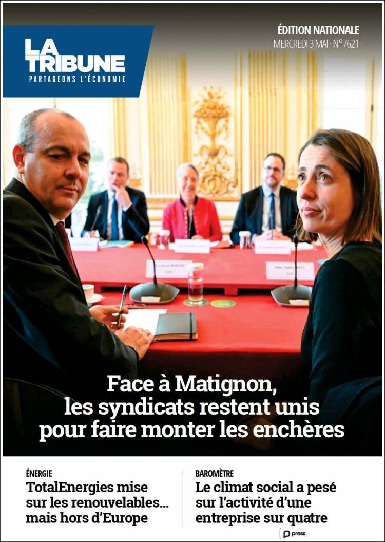 Portada de La Tribune (Francia)