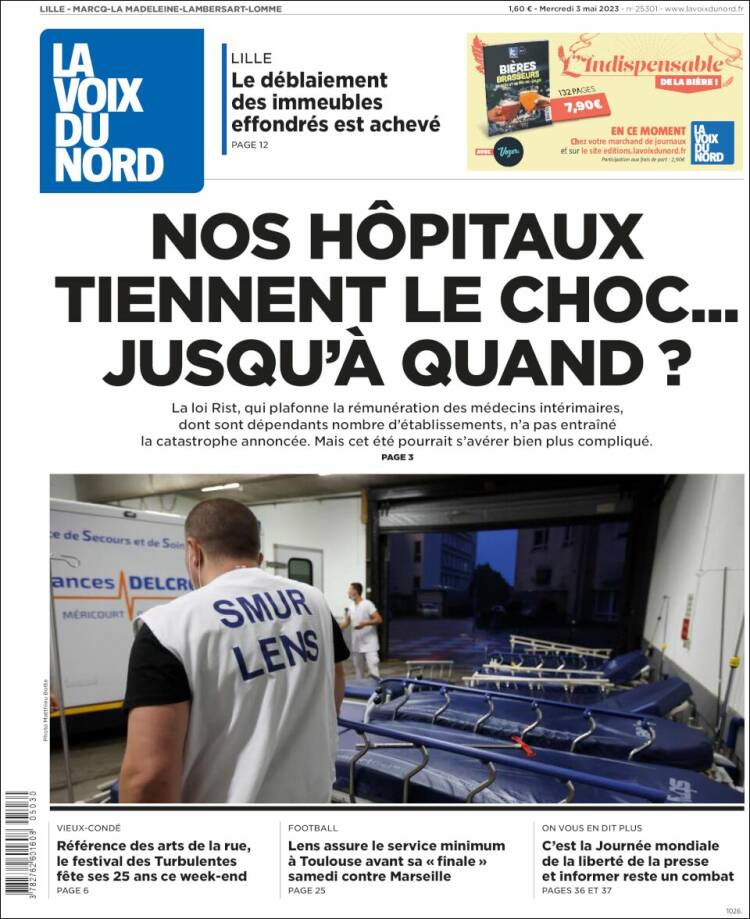 Portada de La Voix du Nord (Francia)