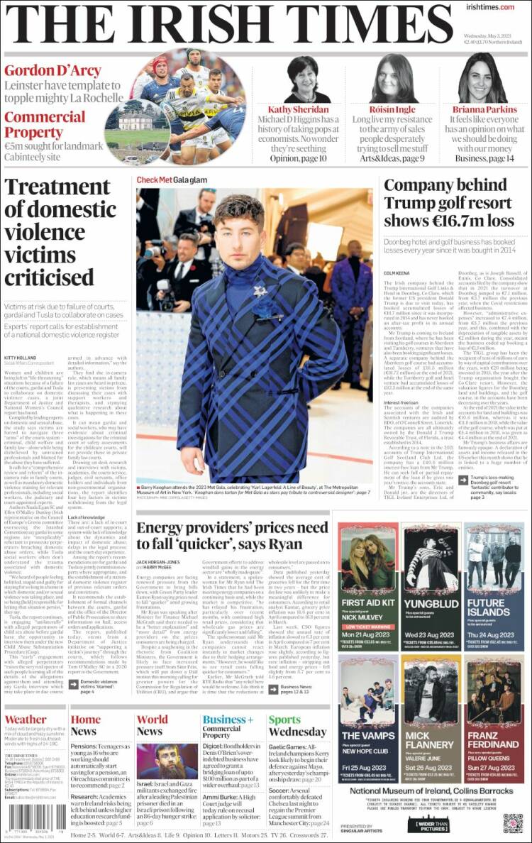 Portada de Irish Times (Irlanda)