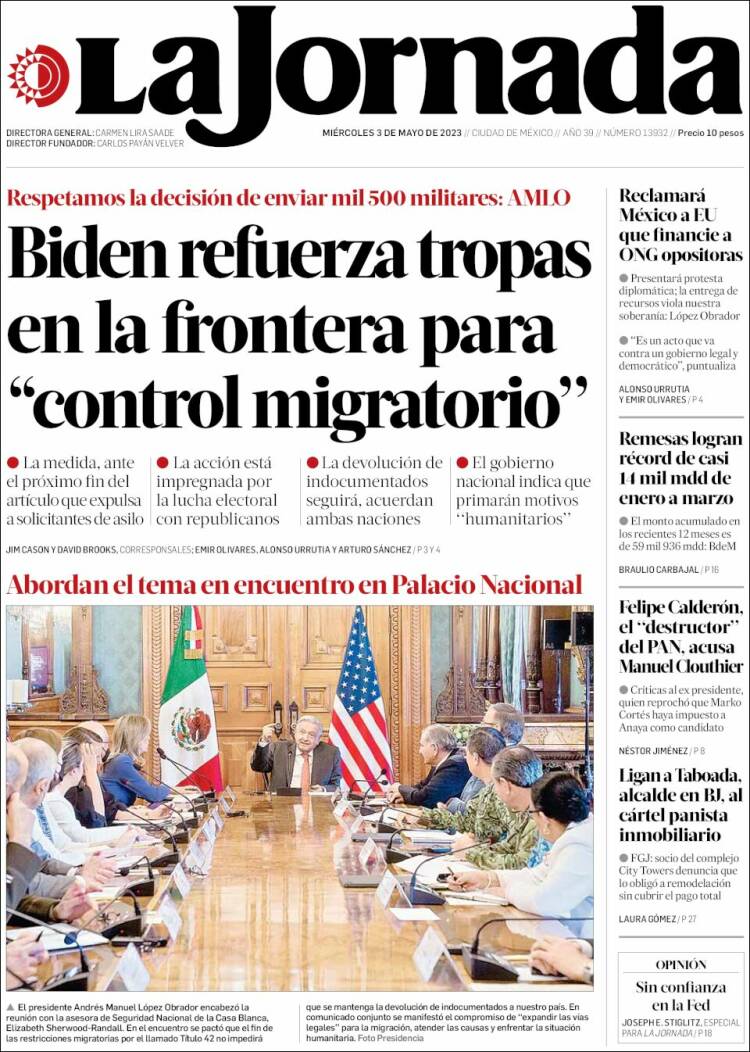 Portada de La Jornada (México)