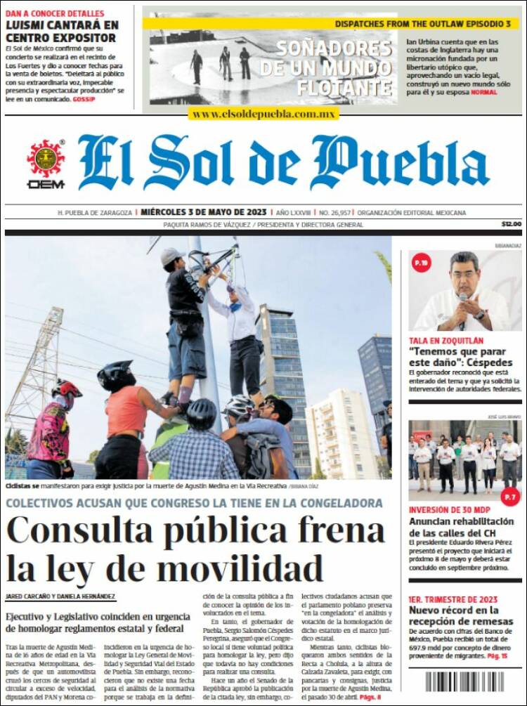 Portada de El Sol de Puebla (México)