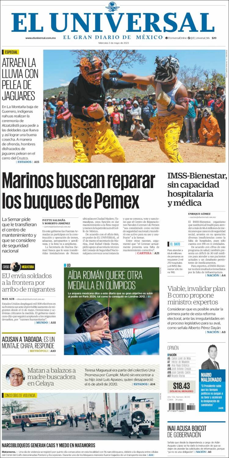 Portada de El Universal (México)