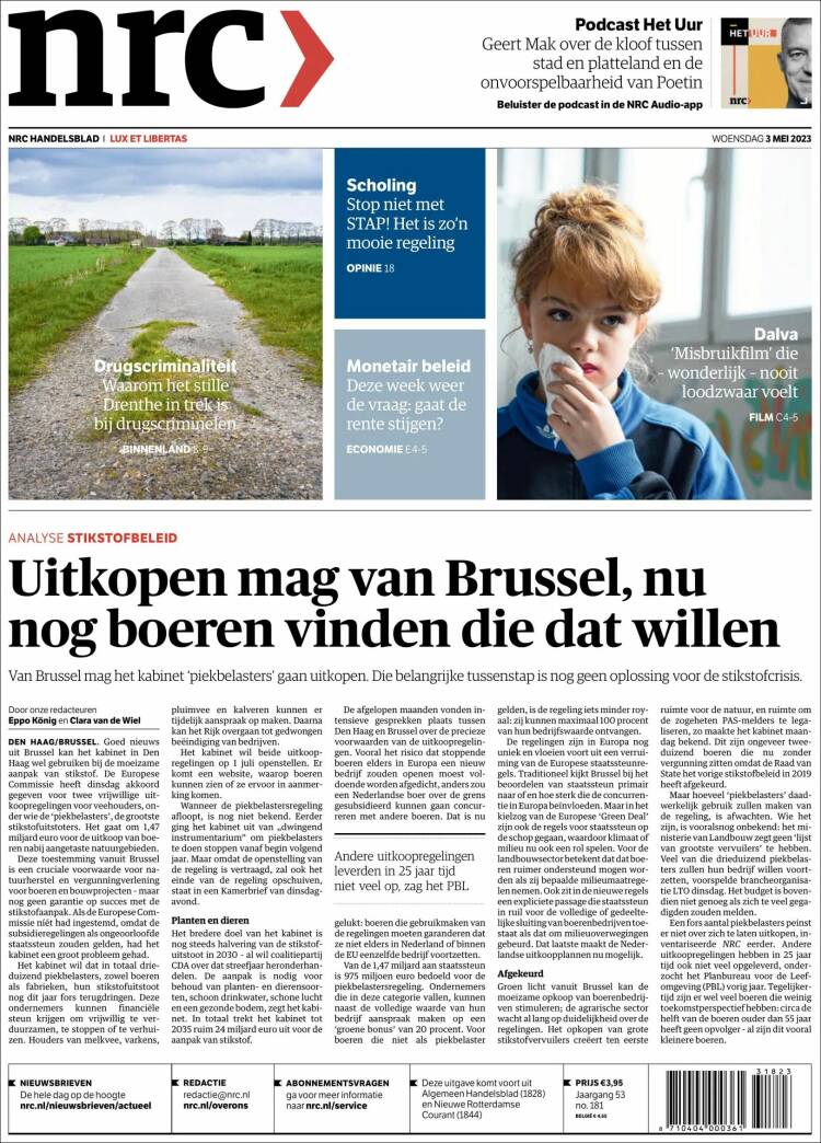 Portada de NRC Handelsblad (Pa&iacute;ses Bajos)