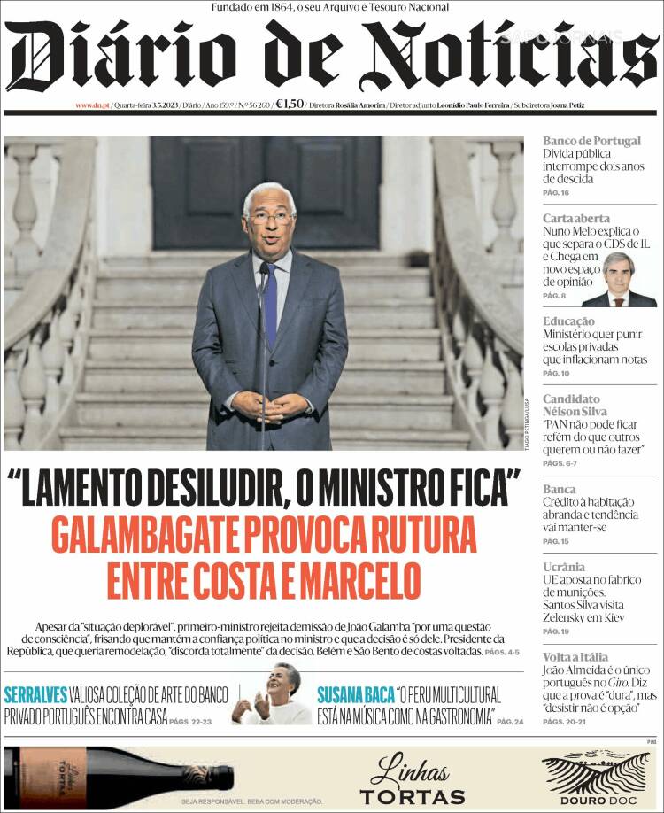 Portada de Diário de Noticias (Portugal)