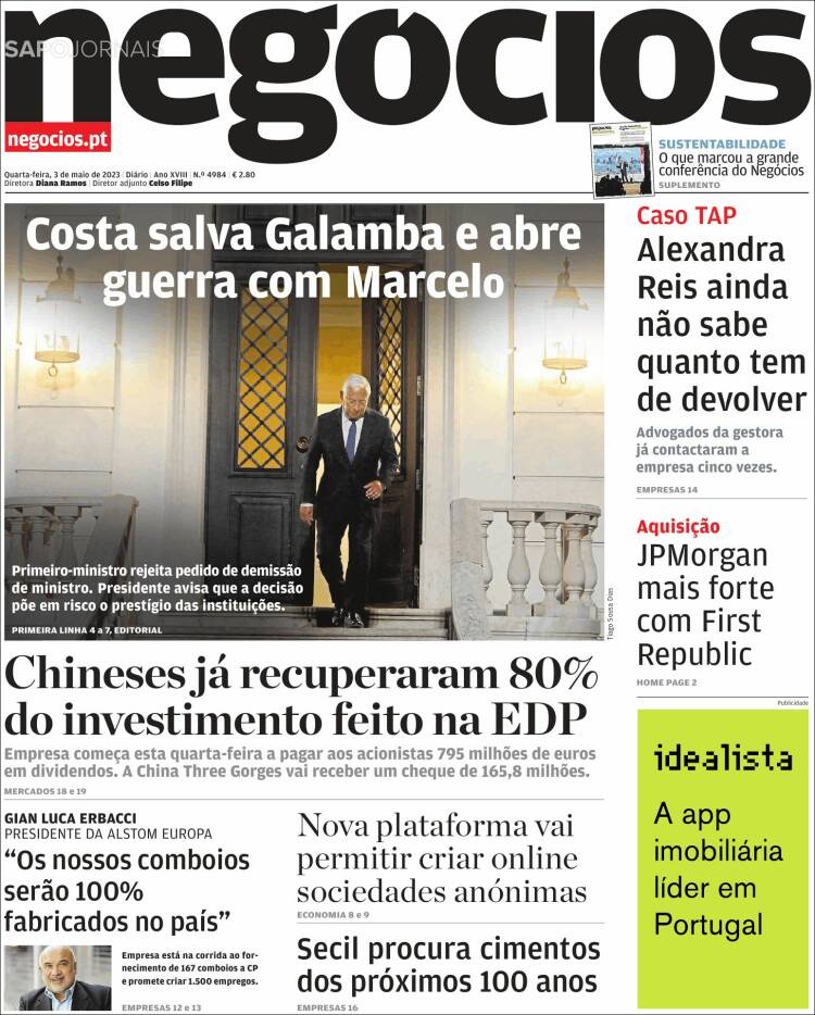 Portada de Jornal de Negócios (Portugal)