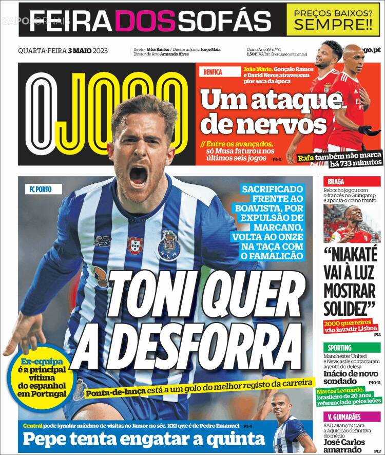 Portada de O Jogo (Portugal)