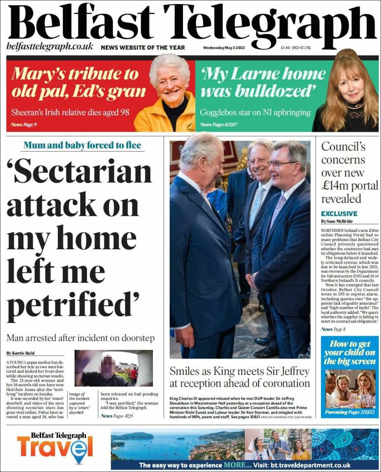 Portada de Belfast Telegraph (Reino Unido)