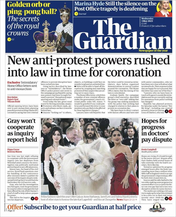 Portada de The Guardian (Reino Unido)