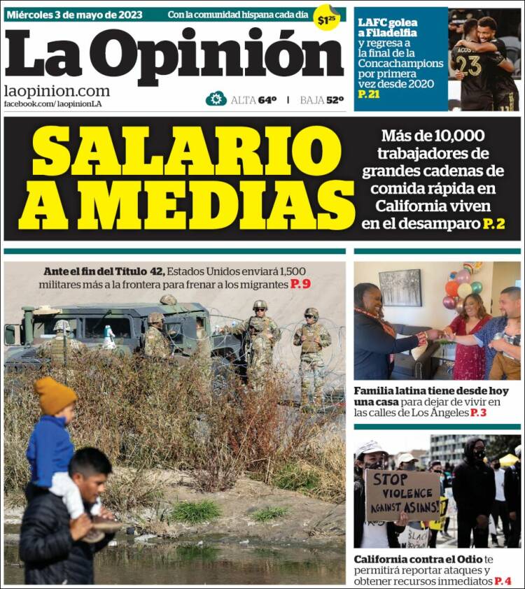 Portada de La Opinión (USA)