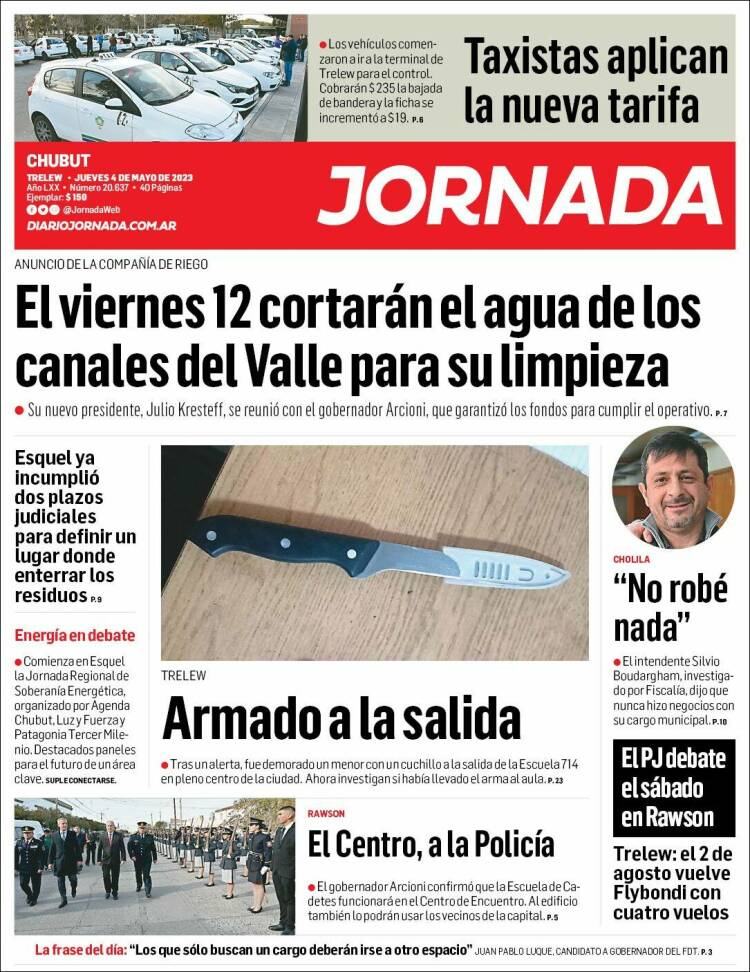 Portada de Diario Jornada en la Patagonia (Argentina)