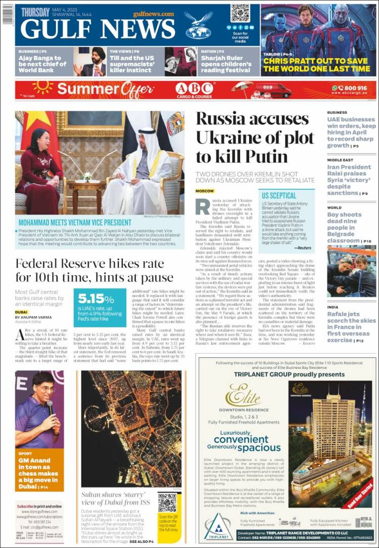 Portada de Gulf News (Asia-Pacífico)