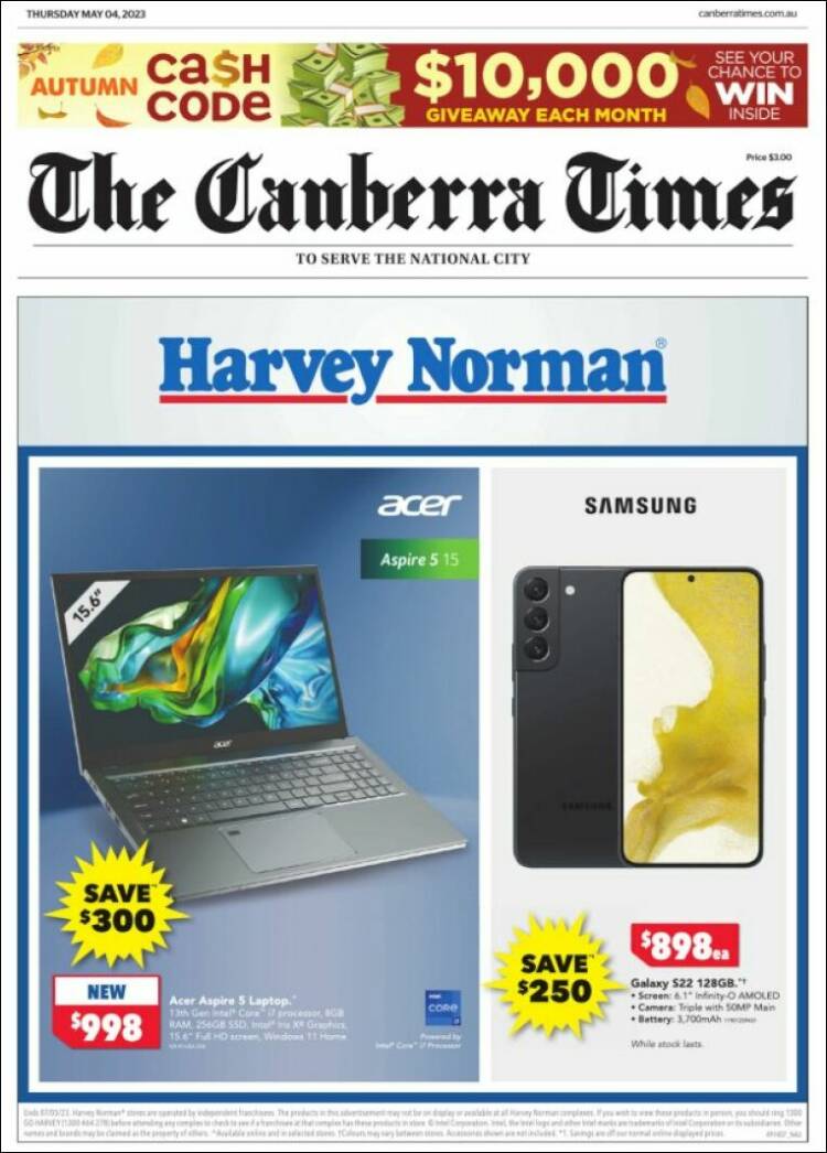 Portada de The Canberra Times (Australia)