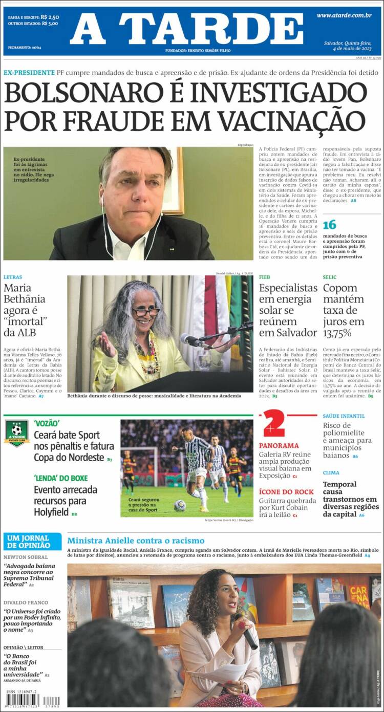 Portada de Diário A Tarde (Brasil)