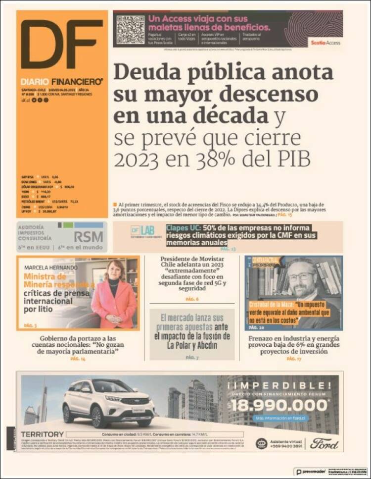 Portada de Diario Financiero (Chile)