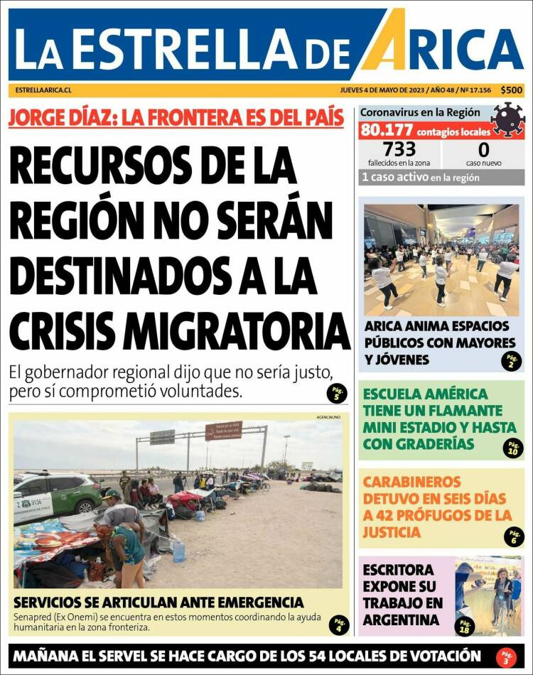 Portada de La Estrella de Arica (Chile)