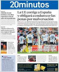 Portada de 20 Minutos - Valencia (España)