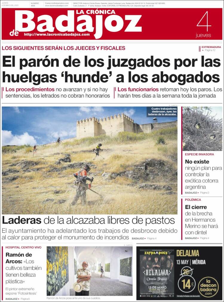 Portada de La Crónica de Badajoz (España)