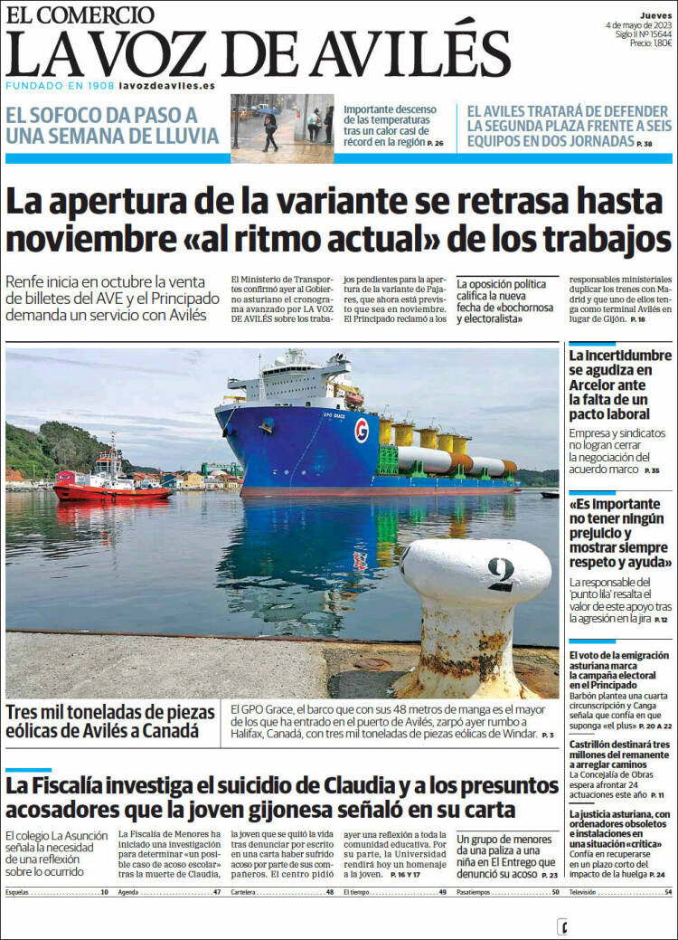 Portada de El Comercio - Avilés (España)