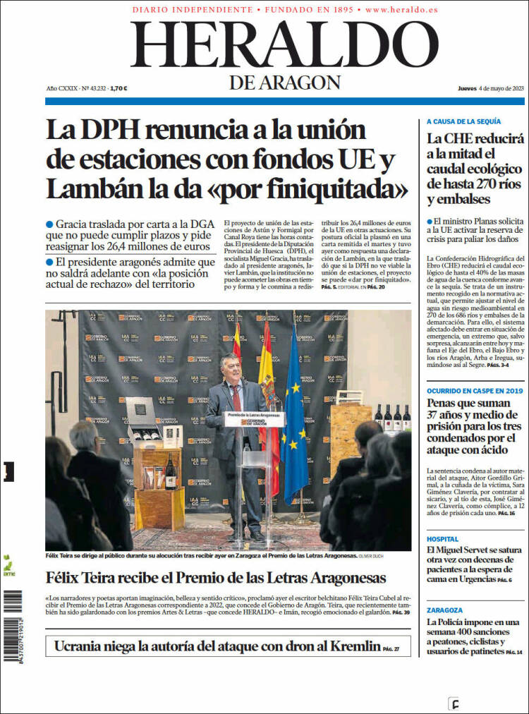 Portada de Heraldo de Aragón (España)