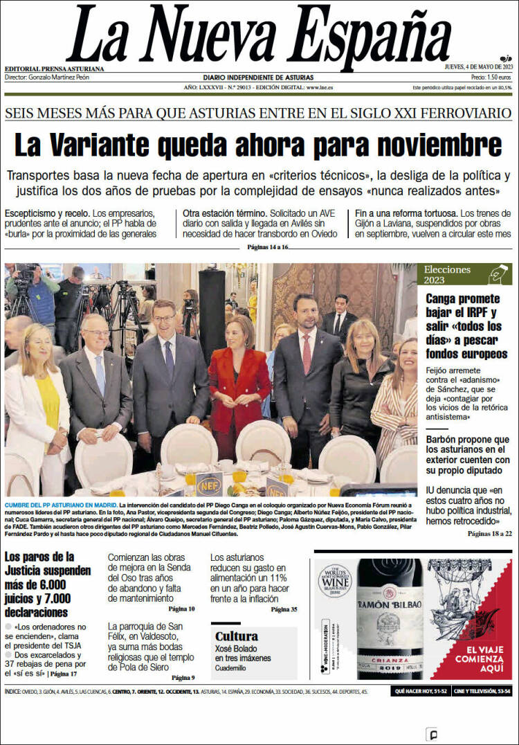 Portada de La Nueva España (España)