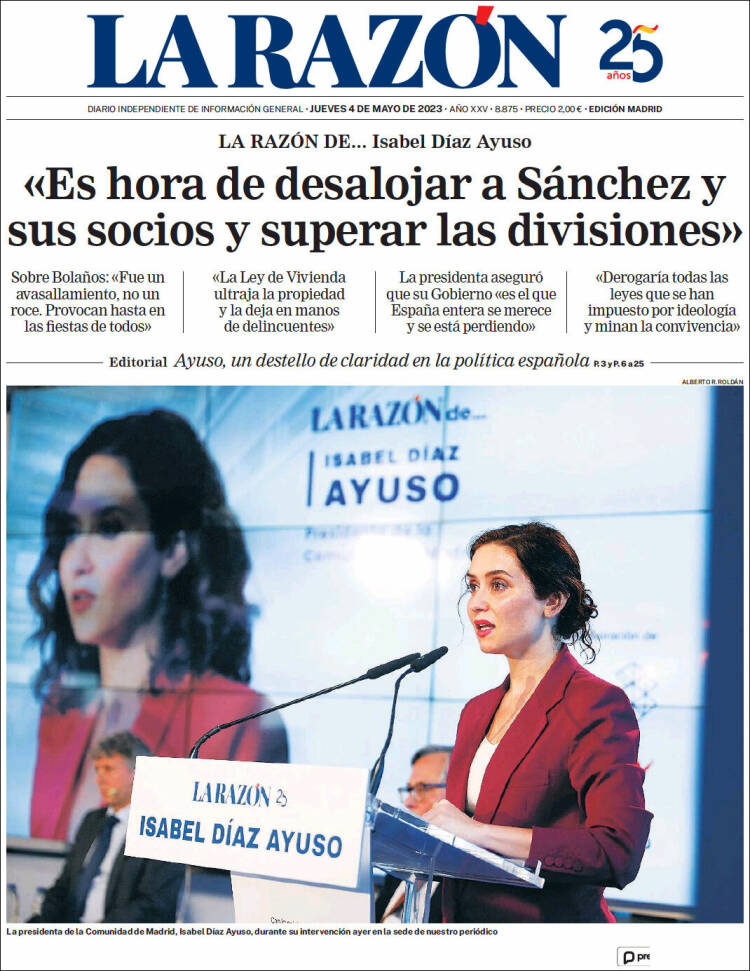 Portada de La Razón (España)
