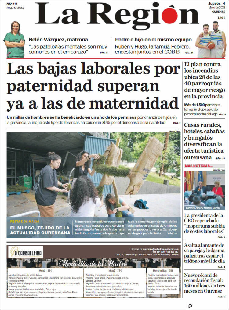 Portada de La Región de Ourense (España)