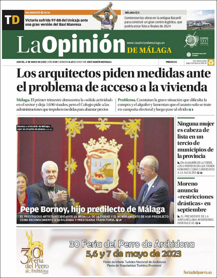 Portada de La Opinión de Málaga (España)