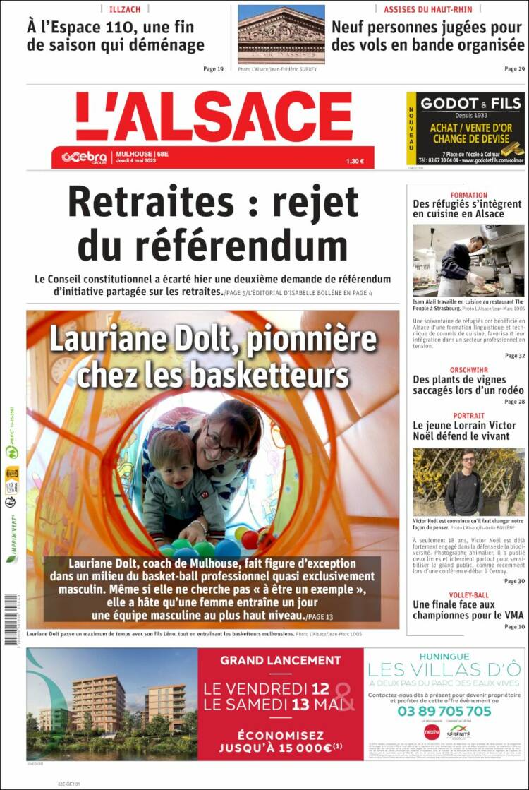 Portada de Journal L'Alsace (Francia)