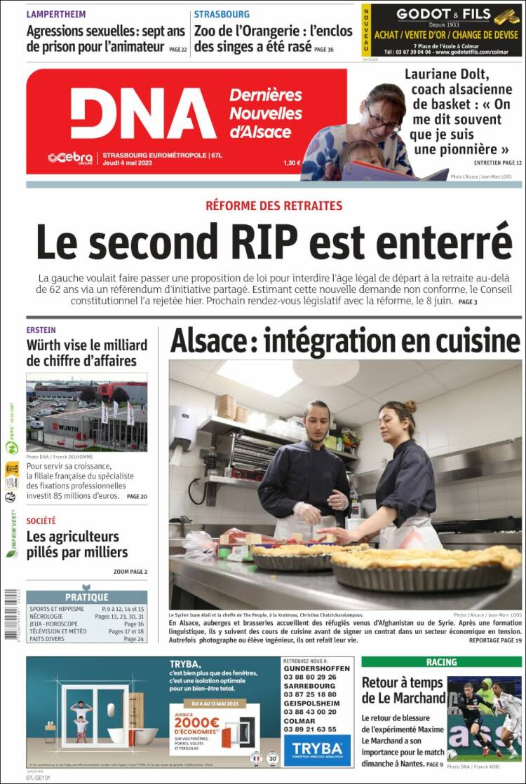 Portada de Les Dernières Nouvelles d'Alsace (Francia)