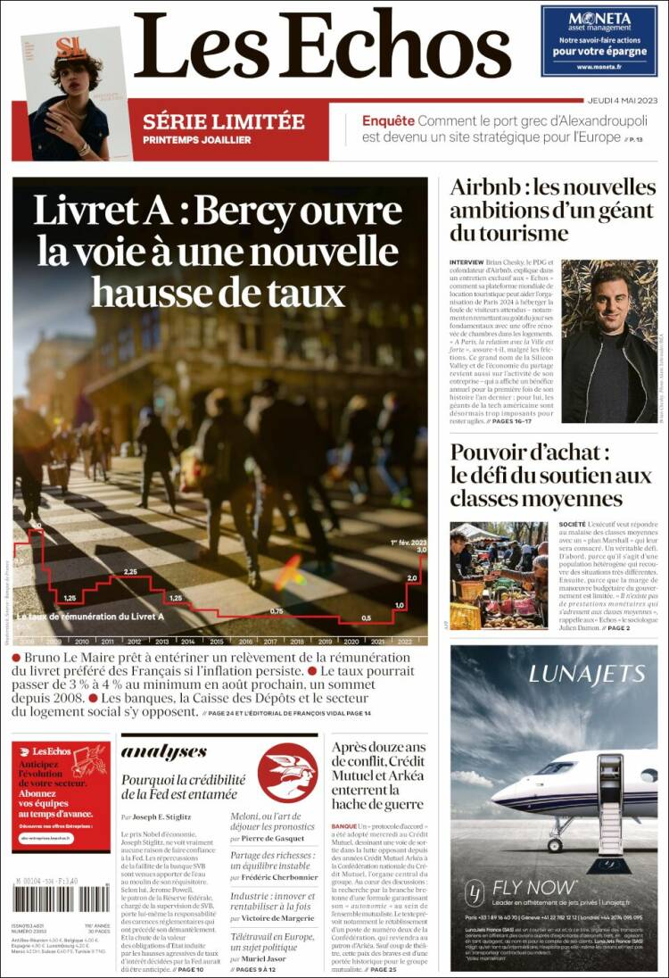 Portada de Les Echos (Francia)