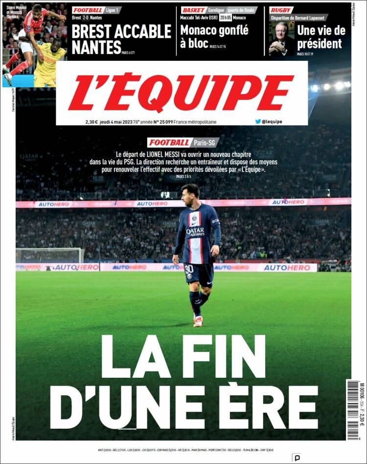Portada de L'Equipe (Francia)
