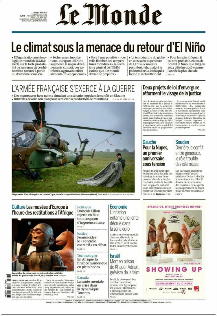 Portada de Le Monde (Francia)