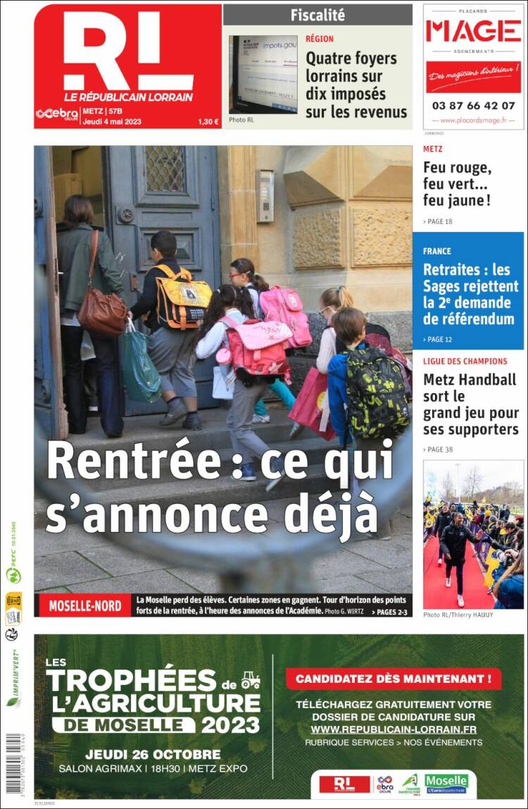Portada de Le Republicain Lorrain (Francia)