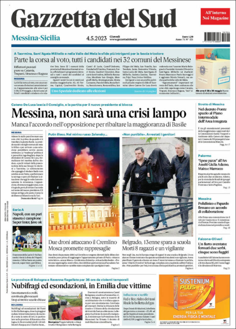 Portada de Gazzetta del Sud (Italia)