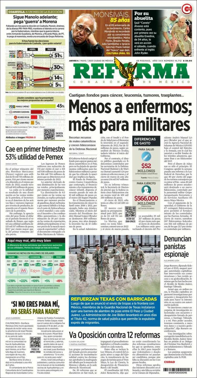 Portada de Reforma (México)