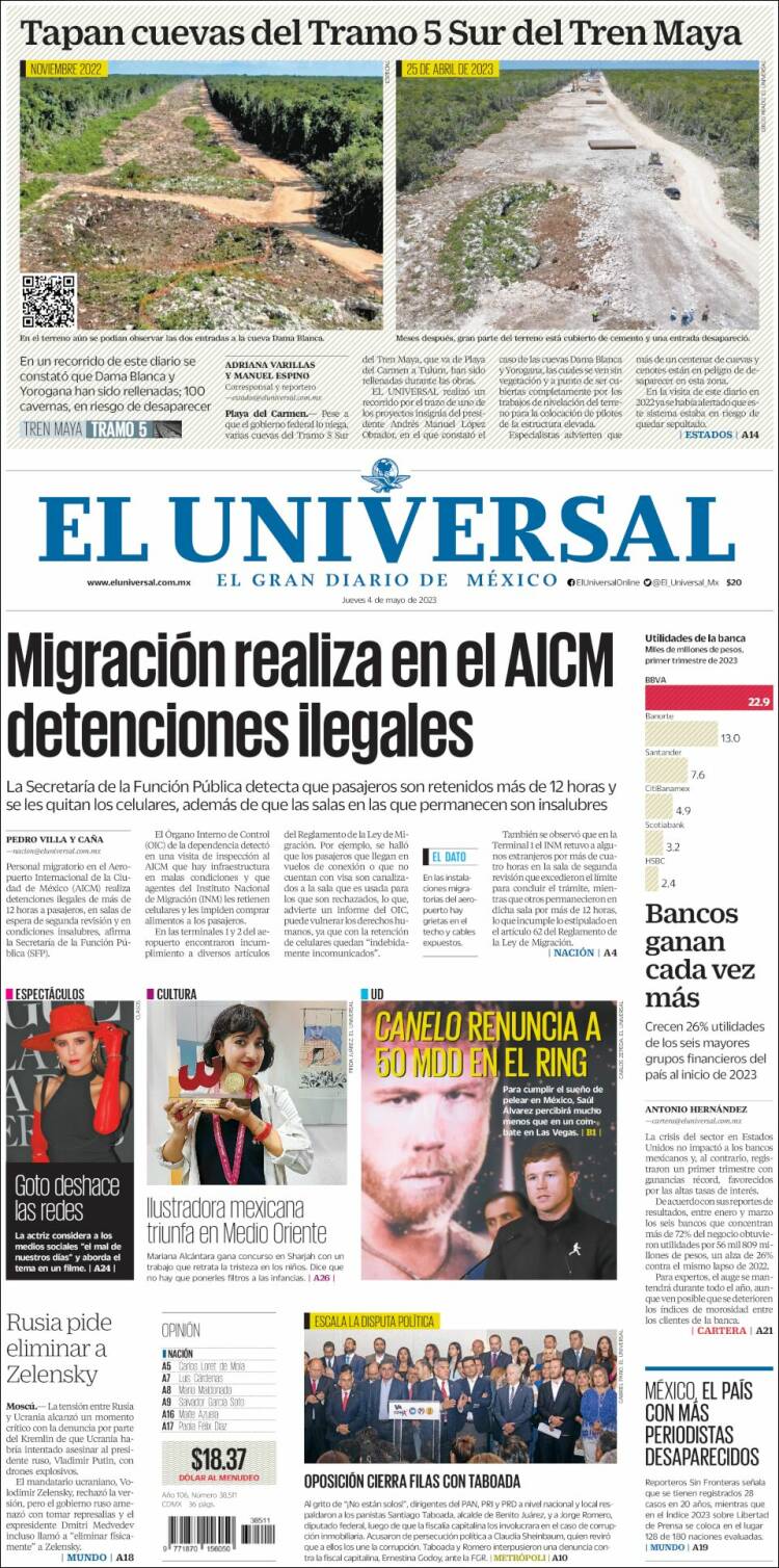 Portada de El Universal (México)