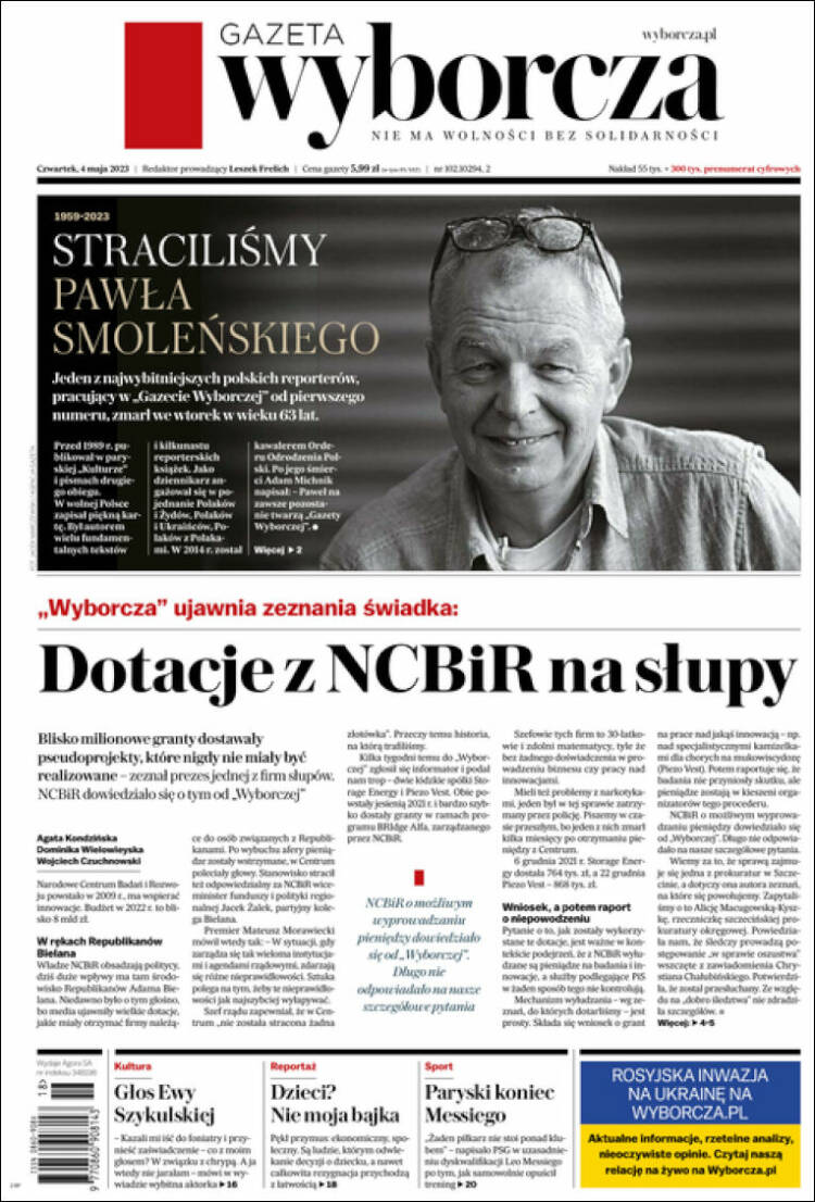 Portada de Gazeta Wyborcza (Polonia)