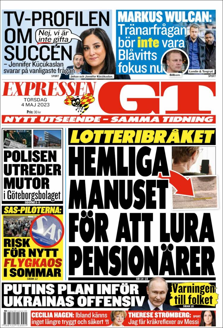 Portada de Göteborgstidningen (Suecia)