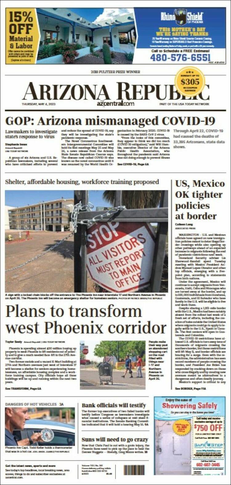 Portada de Arizona Republic News (USA)