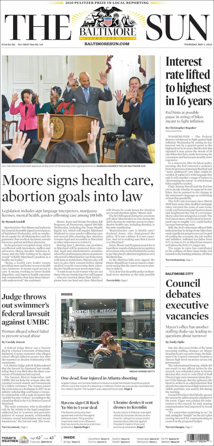 Portada de The Baltimore Sun (USA)