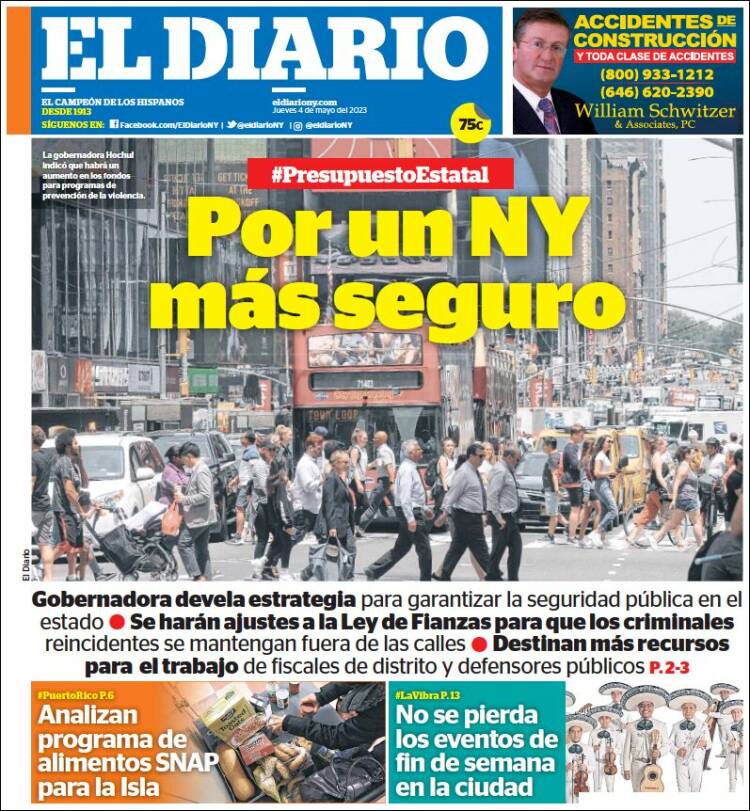 Portada de El Diario NY (USA)