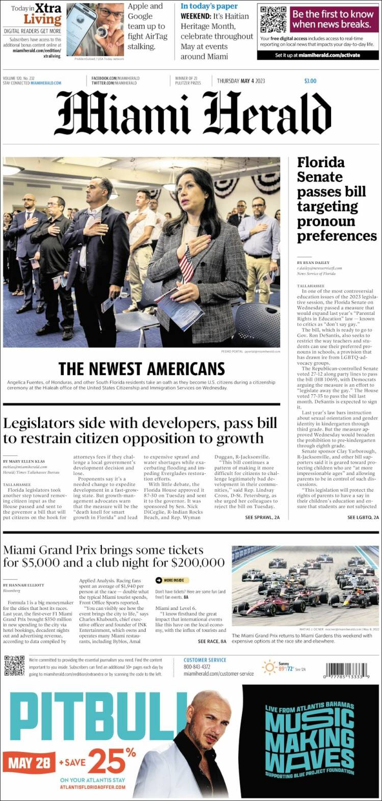 Portada de Miami Herald (USA)