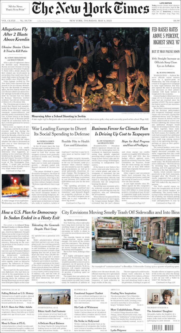 Portada de New York Times (USA)