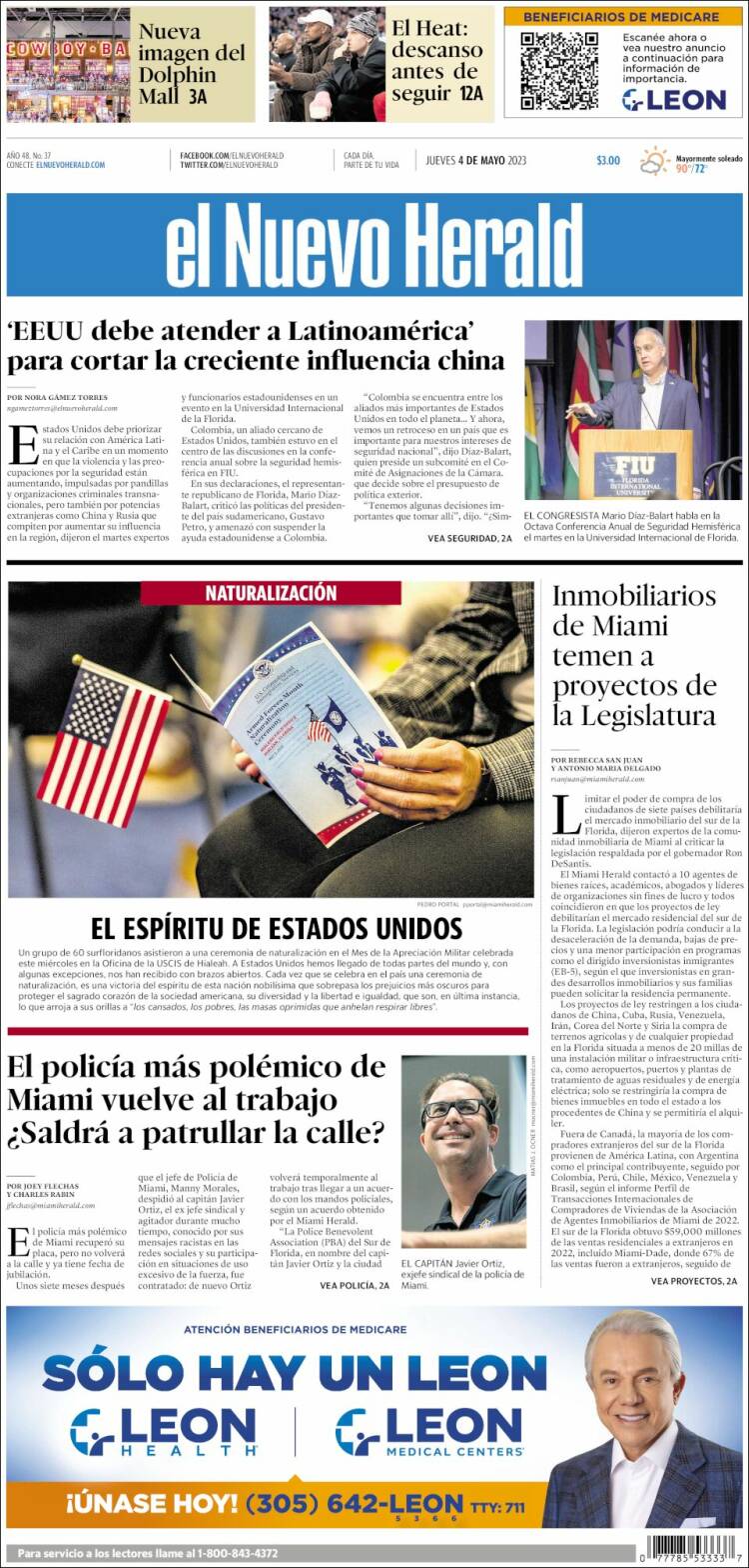 Portada de El Nuevo Herald (USA)