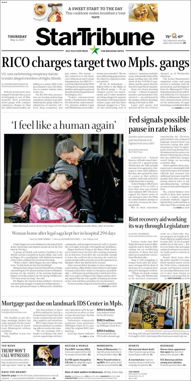 Portada de Star Tribune (USA)