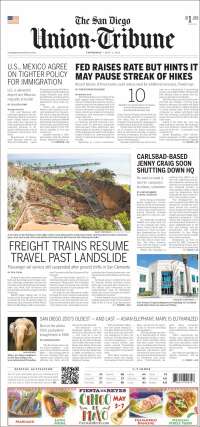 Portada de The San Diego Union-Tribune (USA)