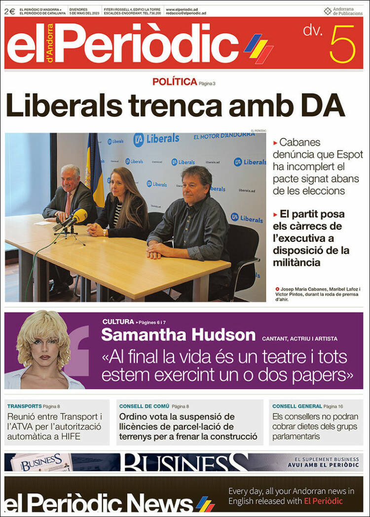 Portada de El Periòdic d'Andorra (Andorre)