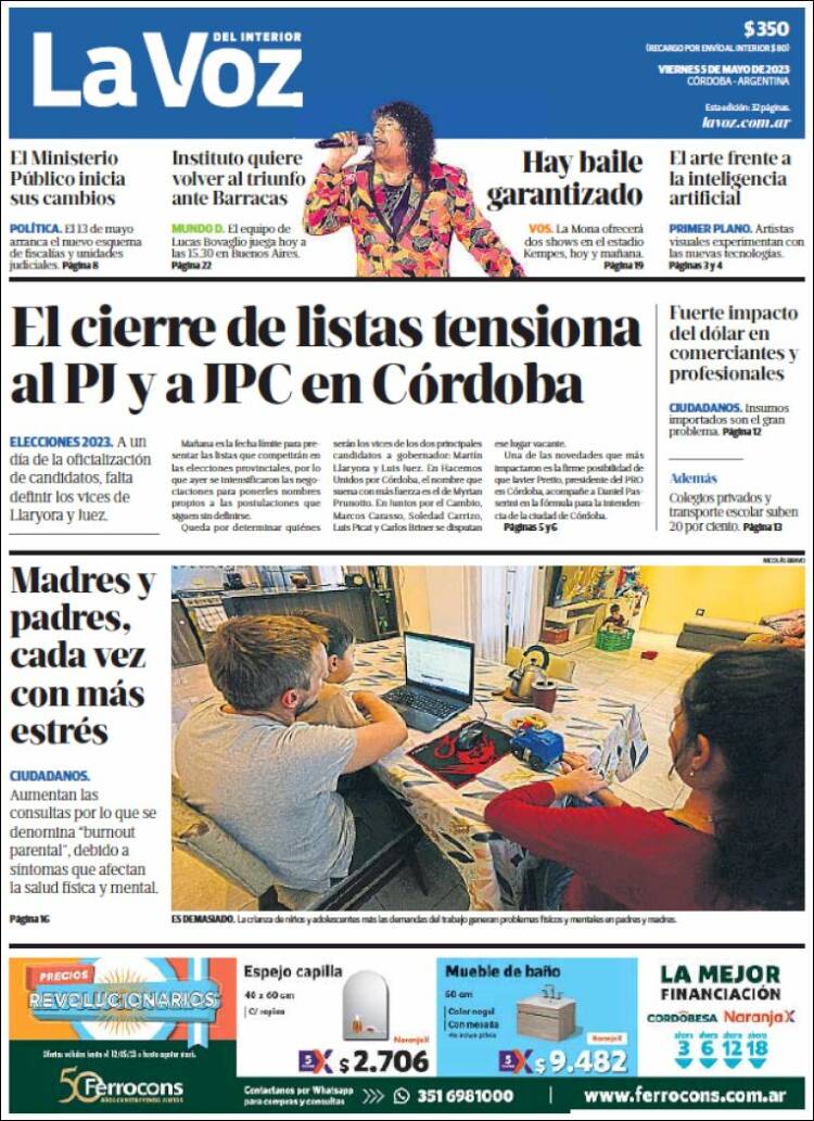 Portada de La Voz del Interior (Argentina)