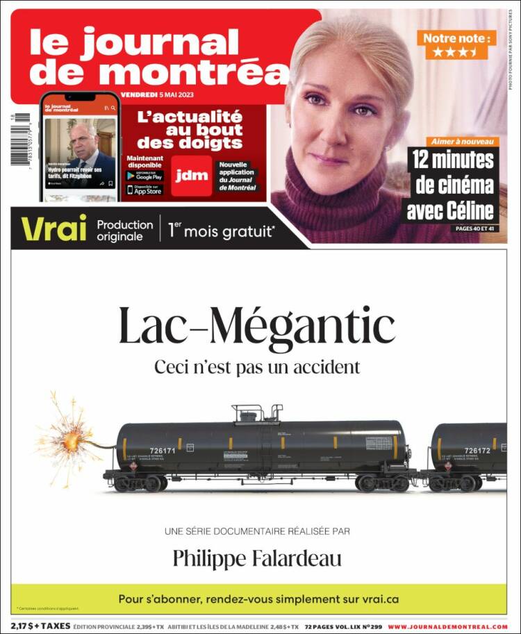 Portada de Le Journal de Montréal (Canada)