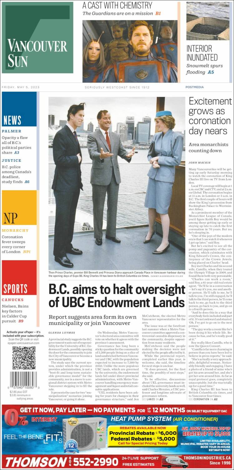 Portada de The Vancouver Sun (Canada)